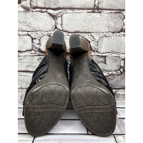 Naya Black Leather Cross Strap Casual Wooden Heel Sandals Women’s Sz 7M US/38EU - Picture 9 of 16